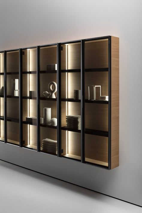 Living Room Glass Cabinet, Wall Mounted Display Cabinets, Display Cabinet Design, Bathroom Wardrobe, Modular Wardrobes, Perfume Display, Glass Cabinets Display, Wall Mounted Cabinet, Home Design Living Room