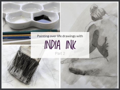 Paintingover life drawings with Indian Ink part 2 on Artiful painting demos by Sandrine Pelissier Landscape Painting Watercolor, Art Notes, Life Drawing Classes, Life Drawings, Free Painting, Art Mediums, Painting Demo, Art Study, Chinese Ink