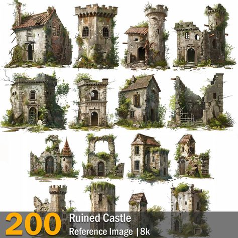 Fantasy Ruins Concept Art, Underwater Ruins, Wall Game, Old Wooden Doors, Minecraft Castle, Game Environment, Medieval Houses, Castle Ruins, Gcse Art