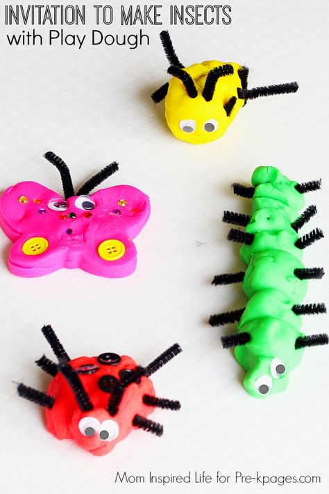 Making Insects with Play Dough for learning and fun in preschool and kindergarten! Practice fine motor skills and science with this fun activity! Bug Activities, Insects Preschool, Bugs Preschool, Insect Activities, Insects Theme, Playdough Activities, Bug Crafts, Spring Preschool, Spring Activities