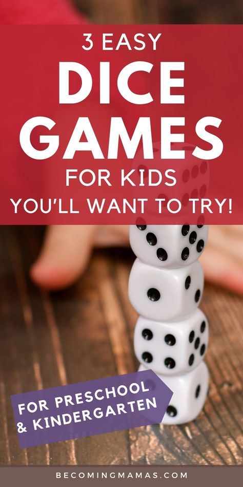 Discover 3 simple, fun dice games for kids perfect for preschoolers and kindergarteners. Develop math skills while promoting family bonding! Fun Math Games For Preschoolers, Dice Math Games Kindergarten, Preschool Dice Games, Fun Activities For Kindergarteners, Games For Kindergarteners Indoor, Dice Games For Preschoolers, Game Crafts For Kids, Easy Dice Games, Easy Preschool Games