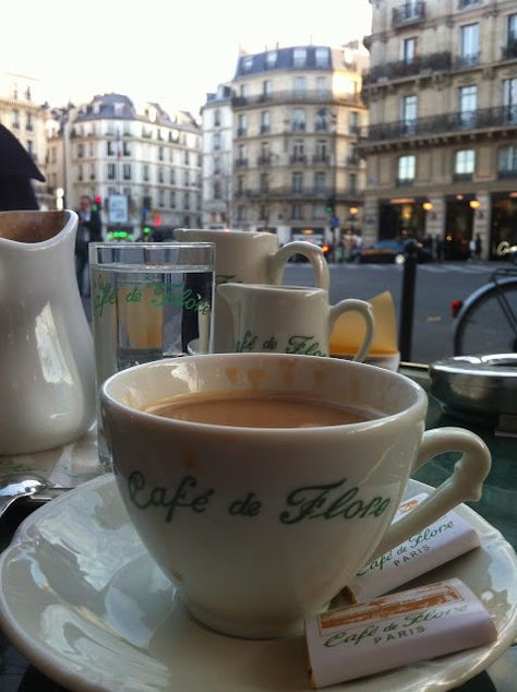 Sat here August 2012 on a lovely evening with McKenzie. We drank in the view from the sidewalk, sipped cafe with cream and enjoyed dinner at Café de Flore, Paris. ~ Wonderful Memory  ☕ Coffee Time, Coffee In Paris, Pause Café, Coffee Cafe, Coffee Love, Coffee Addict, Gigi Hadid, Coffee Break, Cup Of Coffee