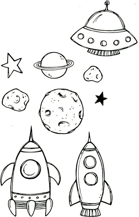 Rocket Doodle Simple, Rocketship Drawing Easy, Space Simple Drawings, Space Aesthetic Drawing Easy, Space Drawings Color, Simple Space Drawings Easy, Outer Space Drawing Ideas, Space Ideas Drawing, Outer Space Drawing Easy