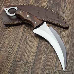 Karambit Knife - Fixed Blade with Sheath - Claw Knife wood Handle Sharp Blade - Camping Knives - Karambits for Men and Women - Best for Hiking Survival Hunting Fishing Claw Knife, Survival Hunting, Clan Tartans, Benchmade Knives, Karambit Knife, Camp Knife, Hunting Fishing, Wood Handle, Swords