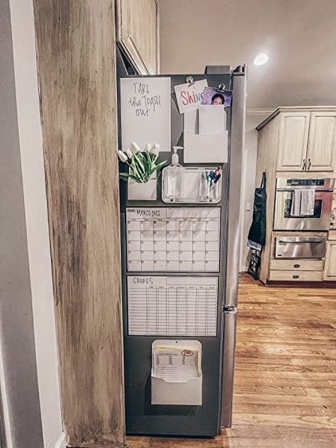 Family Command Center Side Of Fridge, Fridge Dry Erase Board Ideas, Side Of Fridge Calendar, Homework Command Center, Magnetic Fridge Command Center, Side Of Fridge Magnetic Storage, Command Center On Fridge, Magnetic Fridge Organizer, Side Of Refrigerator Command Center