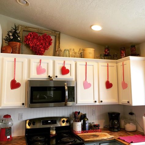 Valentine Kitchen Cabinet Decor, Valentines Outside Decor, House Valentine Decorations, Valentines Restroom Decor, Valentines Desk Decor, Kitchen Valentines Decor, Valentine's Kitchen Decor, Valentine’s Day Hallway Decor, Valentine Cabinet Decor