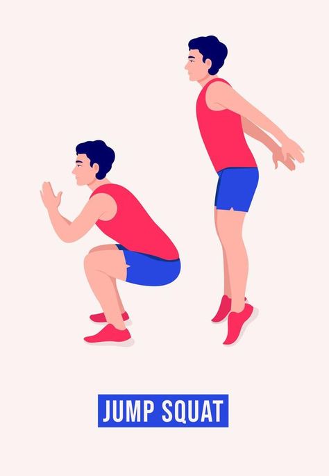 Jump Squat exercise, Men workout fitness, aerobic and exercises. Squat Exercise, Exercise For Beginners, Exercise Men, Squat Jump, Jump Workout, Squat Stands, Men Workout, Squat Workout, Arm Muscles