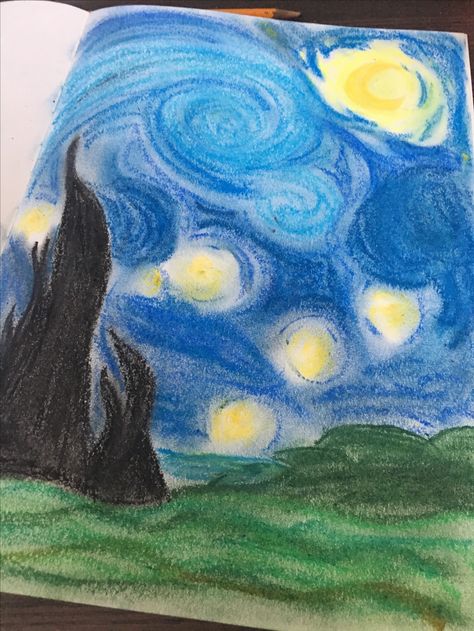 Oil Pastel Background Ideas, Oil Pastel Art Nature, Drawing Ideas Crayon, Oil Pastels Drawings Easy, Starry Night Oil Pastel, Pastel Chalk Art Ideas, Chalk Pastel Art Ideas Easy, Drawing Ideas With Oil Pastels, Drawing Ideas Oil Pastels