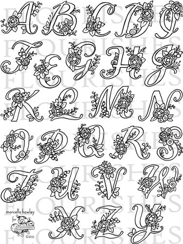 . Flowers On Letters, Creative Alphabet Letters Design, Letter I Embroidery, Pattern Embroidery Design Drawings, Hand Embroidery Letters Alphabet, Embroidery Alphabet Letters Design, Alphabet Embroidery Patterns Letters, Alphabet With Flowers, Sulaman Pita