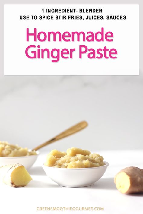 Homemade Ginger Paste is easy to make in a blender with one ingredient, and this time-saving ginger puree can be used in so many recipes - to spice meals and to boost smoothies. Ginger Paste Recipe, Ginger Shot Recipe, Chickpea Meatballs, Ginger Paste, Spice Cake Recipes, Tenderloin Roast, Ginger Shot, Paste Recipe, Ginger Sauce