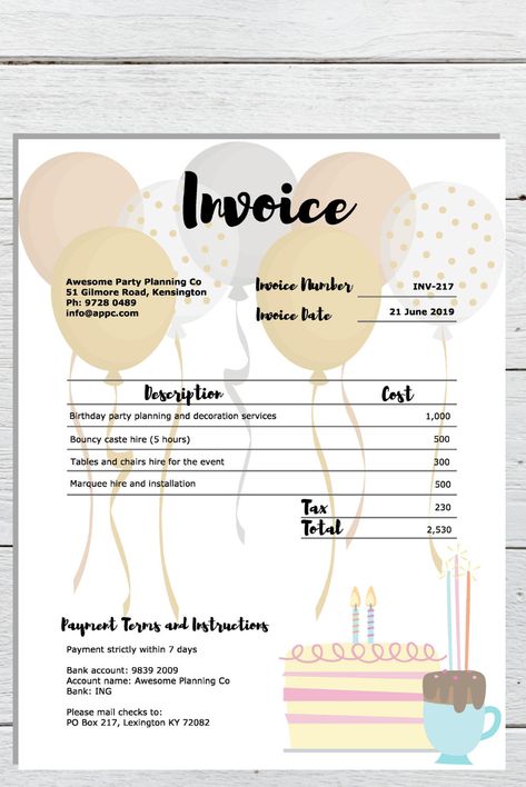 Excited to share this item from my #etsy shop: Invoice & Receipt Template Pack - Editable PDF Download - Party Planning/Kids' Entertainment Business - Letter size Balloon Garland Invoice, Balloon Decor Invoice, How To Start A Party Rental Business, Party Planner Business, Event Planning Checklist Templates, Party Rentals Business, Kids Party Rentals, Event Planning Business Logo, Decorating Business