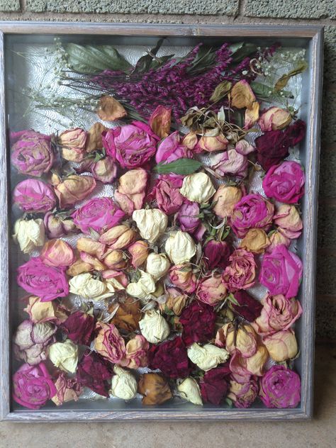 Now you can save his flowers or your wedding bouquet. Just dry and arrange in a shadow box total cost : approximately $17.00 Bouquet Shadow Box, Dried Flowers Diy, Wedding Shadow Box, Drying Roses, Diy Shadow Box, Flower Shadow Box, Deco Rose, Bouquet Preservation, Dekor Diy