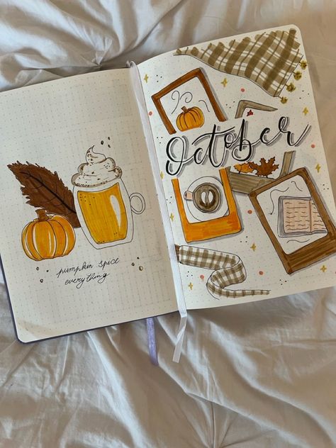 October Bullet Journal Theme, Autumn Bullet Journal, October Bullet Journal, Journal Drawings, Autumn Things, Journal Designs, Ber Months, Bullet Journal Ideas Templates, Bullet Journal Mood Tracker Ideas