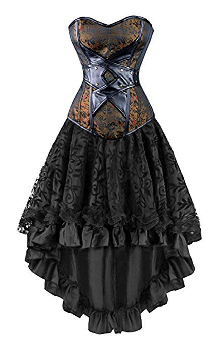 Martya Damen Gothic Vollbrust Leder Corsage Korsett #steampunk #wgt Corsagenkleid Rock Clubwear Corset Dress Vintage, Steampunk Corset Dress, Corset And Skirt, Fest Outfits, Corset Skirt, Steampunk Corset, Gothic Vintage, Vintage Corset, High Low Skirt