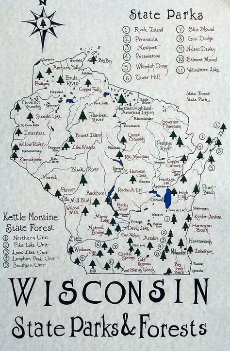 I grew up in Wisconsin | Facebook Brookfield Wisconsin, Wisconsin State Parks, Wisconsin Vacation, Exploring Wisconsin, Forest Map, Hand Drawn Map, Wisconsin State, Wisconsin Travel, Rock Island