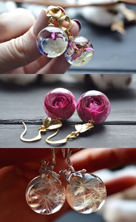 Dangle earrings. Resin, epoxy resin, resin art, resin crafts, resin ideas, craft ideas, handmade craft, handmade ideas, jewelry, handmade jewelry, resin jewelry, flower jwelry, terrarium jewelry, mushroom art, necklace, earrings, earrings handmade, dior, nature, roses, dandelion, christmas gifts, gifts for girlfriend, gifts for her, craft ideas, gift ideas. Diy Jewelry To Sell, Terrarium Jewelry, Resin Jewelry Diy, Resin Jewelry Making, Art Necklaces, Earrings Resin, Easy Diy Jewelry, Epoxy Resin Crafts, Epoxy Resin Art