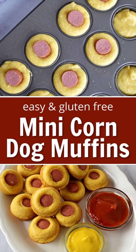 Essen, Baguette, Super Bowl Party Food Gluten Free, Party Food Gluten Free, Gluten Free Appetizers Easy, Gluten Free Party Snacks, Appetizers Game Day, Gluten Free Corn Dogs, Mini Corn Dog Muffins