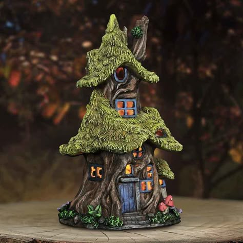 Solar Fairy House | Lighted Fairy Cottages Solar Fairy House, Fairy House Garden, Thatch Roof, Fairy Tree Houses, Fairy House Crafts, Clay Fairy House, Fairy House Diy, Fairy Furniture, Fairy Tree