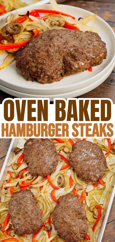 Hamburger Patties Over Onions, Hamburger Steak Oven Easy, Hamburger Steak In The Oven, Easy Hamburger Steak In Oven, Oven Ground Beef Recipes, Heart Healthy Hamburger Recipes, Hamburger Steak Recipes In Oven, Hamburger Steaks In Oven, Oven Hamburgers Hamburger Patties