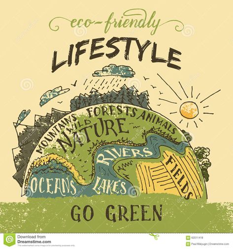 Eco friendly lifestyle concept. Go green eco poster Go Green Poster Design, Go Green Poster, Green Poster Design, Go Green Posters, Poster Agama, Learn Lettering, Save Earth Posters, Pro Planet, Green Posters