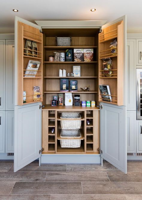 A pantry is the ultimate stock room for keen cooks. Corner Larder, Pantry Redo, Small Kitchen Pantry, Modern Pantry, Small Pantry Organization, Larder Cupboard, Larder Unit, Kitchen Storage Space, Pantry Makeover