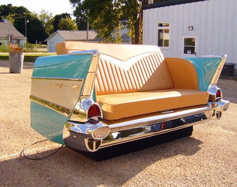 17 Quirky Couches Made from Repurposed Materials Chevrolet 1957, Old Car Parts, 1957 Chevy Bel Air, Car Part Furniture, Automotive Furniture, Car Furniture, Green Environment, Chevy Bel Air, Car Sofa