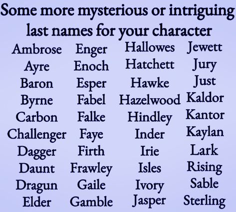 Some more intriguing, cool, or unique last names for your characters in your writing or general OCs. #writing American Last Names, Unique Name Meaning, Unique Last Names, Comics Sketch, Writing Inspiration Tips, Writing Plot, Best Character Names, Names Unique, Unique Name