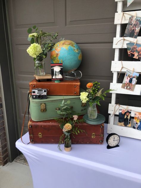 Nature Themed Graduation Party, Agent Booth, Travel Centerpieces, Pioneer Meeting, Adventure Party Theme, Vintage Graduation Party, Vintage Travel Party, Honeymoon Shower, Wall Clock Decor Ideas