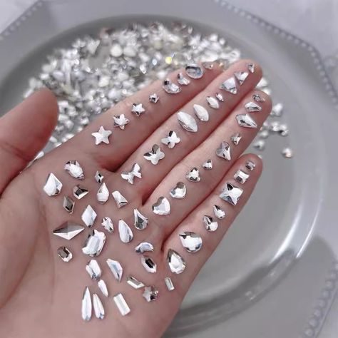 50Pcs Nail Crystal Clear AB Glass Rhinestone Multi Shape Heart/Oval Flat Back Nail Art Rhinestone Nail Stones, Stone Nail Art, Ongles Nails, Nail Rhinestones, Glass Nail, Heart Nail, Glass Nails, Jewelry White, Flat Shapes