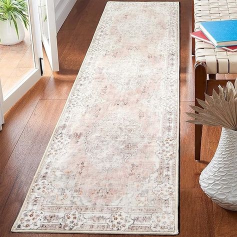 Amazon.com: MUJOO Non Slip Boho Pink Runner Rug, Machine Washable for Hallways Entryway Kitchen Bathroom Bedside Retro Soft Low-Pile 2'x6' Blossom : Home & Kitchen Bedroom Runner Rug, Boho Hallway, Runner Rug Bedroom, Long Hallway Runner, Boho Runner Rug, Bathroom Runner Rug, Indoor Mat, Bedside Rug, Rug Runners