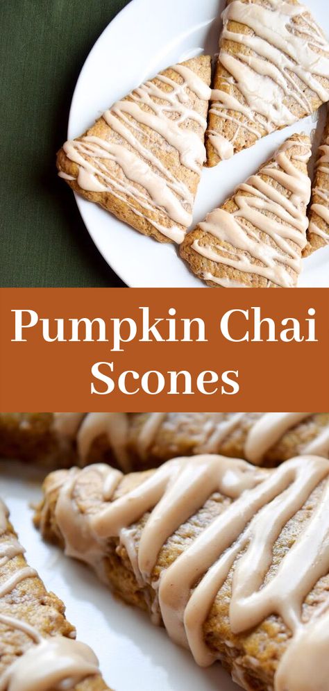 Chai Scones, Pumpkin Scones Recipe, Recipe For Fall, Chocolate Cream Cheese Frosting, Easy Thanksgiving Recipes, Pumpkin Scones, Pumpkin Chai, Scones Recipe, Vanilla Glaze