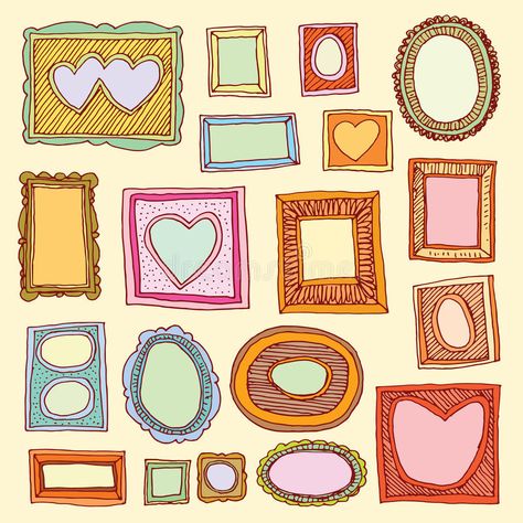 Picture Frames Illustration, Drawn Picture Frames, Illustrated Picture Frames, Cute Frame Drawing, Photobooth Illustration, Picture Frame Doodle, Frame Illustration Design, Cartoon Picture Frame, Photo Frame Illustration