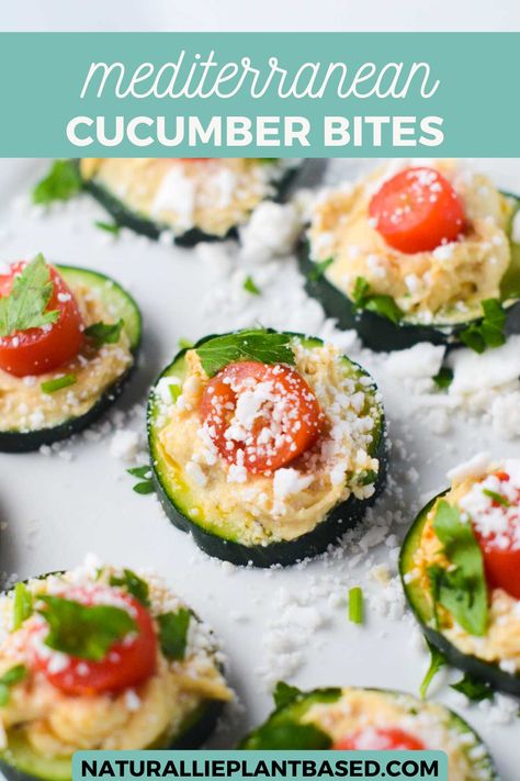 Cherry Tomato Feta, Cucumber Bites Appetizers, Feta Crumbles, Mediterranean Cucumber, Mediterranean Hummus, Hummus Appetizers, Mediterranean Appetizers, Cucumber Appetizers, Mediterranean Flavors