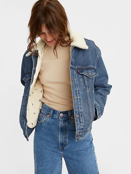 Monty Sherpa Sweatshirt - Multi-color | Levi's® US Fleece Lined Denim Jacket, Levi Jean Jacket, Sherpa Denim Jacket, Levi Denim Jacket, Jacket Outfit Women, Go The Distance, Levis Jacket, Blue Jean Jacket, Vintage Denim Jacket