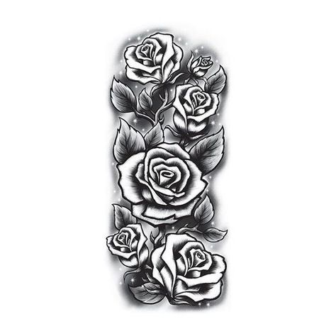 Roses Sleeve Tattoo Black White ❤ liked on Polyvore featuring accessories, body art and tattoos Roses Sleeve, Fawn Tattoo, Fake Tattoo Sleeves, Feminine Body, Rose Tattoo Sleeve, Rose Sleeve, Rose Tattoos For Men, Black And White Roses, Hawaiian Tattoo