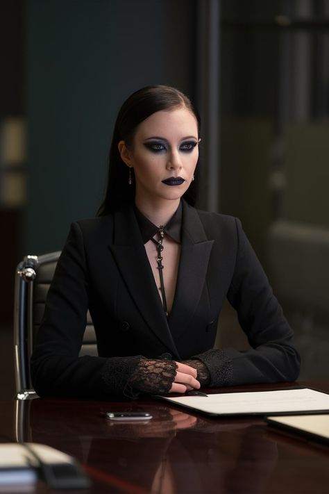 Elegant Goth Outfits Classy, Black Weeding Dress, Goth Catholic, Corporate Goth Outfits, Goth Suit, Goth Corporate, Classy Goth, Summer Work Outfits Office, Dark Beauty Fashion