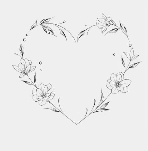 Flowers In Shape Of Heart Tattoo, Heart Flower Tattoo Design, Heart Tattoo Designs With Flowers, Heart Flower Tattoo Simple, Tattoo Flower Heart, Heart Made Of Flowers Tattoo, Heart Shaped Flower Tattoo, Flowers Heart Tattoo, Heart Of Flowers Tattoo