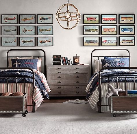 Restoration Hardware bedding Shared Boys Rooms, Industri Modern, Boys Shared Bedroom, Restoration Hardware Baby, Boys Room Design, Big Boy Bedrooms, Two Twin Beds, Boy Bedroom Design, Twin Beds