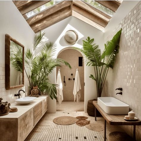 Paradise Bathroom, Vibe Bathroom, Bathroom Looks, Estilo Japandi, Tranquil Bathroom, Spanish Revival Home, Beach House Bathroom, Bathroom Oasis, Japandi Interior