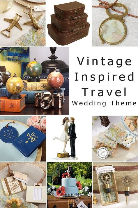 Vintage Travel Party Theme, Vintage Travel Wedding Theme, Wedding Travel Theme, Vintage Travel Party, Travelling Together, Vintage Travel Wedding, Reception Accessories, Vintage Travel Themes, Travel Party Theme