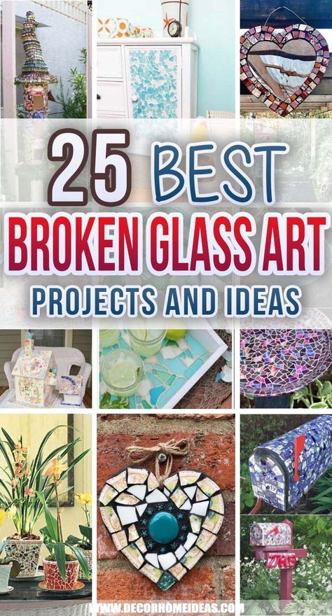 Best Broken Glass Art Ideas. Check out these broken glass art projects and ideas before throwing away all the unused china and glass from your home. There are some spectacular DIY projects you can do in no time. #decorhomeideas Patchwork, Glass Projects Diy Ideas, Mosaics From Broken Dishes, Glass Mosaic Tiles Craft, Recycled Glass Art Projects, Glass Mosaics Ideas, Sample Tile Crafts Diy, Glass Tile Crafts Ideas, Diy Glass Projects