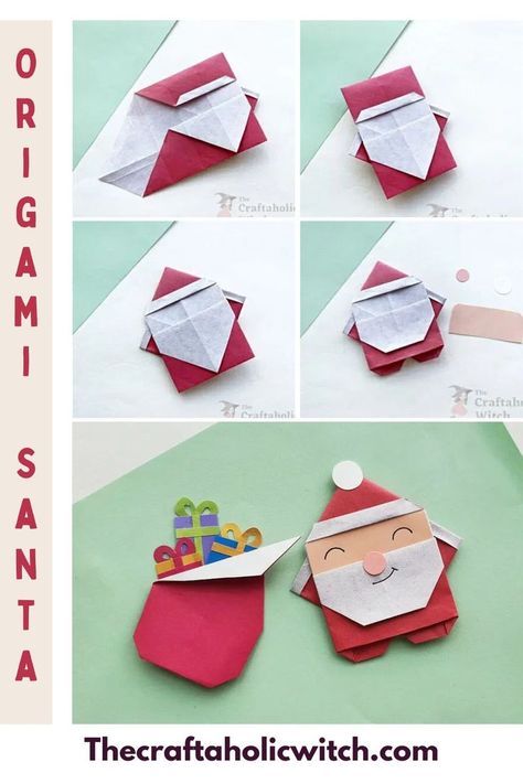 How to Fold Origami Santa Santa Origami Kids, Xmas Origami Easy, Santa Claus Origami, Christmas Origami Tutorial, Christmas Origami Easy Step By Step, Easy Christmas Origami, Christmas Origami For Kids, Santa Claus Paper Craft, Christmas Origami Easy