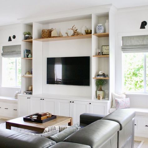 Trust Us, These Living Room Storage Ideas Are Truly Transformative | Hunker Tv Fal, Living Room Built Ins, Window Seats, Bookshelf Design, Built In Bookcase, Residential Interior Design, Room Storage, Interior Design Firm, Living Room Storage