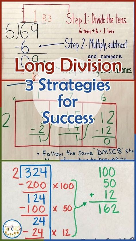 Long Division Strategies, Division Anchor Chart, Teaching Long Division, Partial Quotients, Teaching Division, Division Strategies, Mnemonic Devices, Math Division, Math Anchor Charts