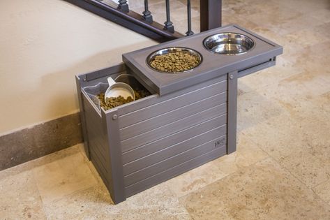 Dog Food Station, Bowl Storage, Puppy Room, Raised Dog Bowls, Stainless Steel Dog Bowls, Dog Bowl Stand, House Items, Dog Ideas, Dog Food Storage