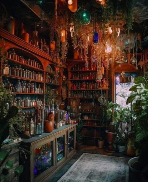 Herbal Shop Interior, Dnd Apothecary, Herbalist Aesthetic, Witches Table, Witch House Interior, Woods Witch, Witchy Shop, Herbalist Shop, Perspective Room