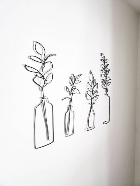 Wire Wall Art, Wire Art Sculpture, Flowers In Vase, Flowers Botanical, Vase Art, Wire Flowers, Botanical Decor, Wall Art Boho, Diy Crafts Room Decor