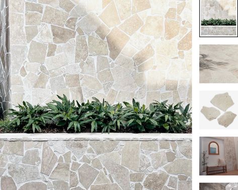 Crazy Stone Wall, Stone Courtyard Ideas, Crazy Pave Wall, Crazy Tiles Outdoor, Crazy Tiles, Crazy Pavers, Reclaimed Brick Garden, Feature Wall Cladding, Travertine Wall