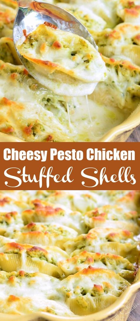 Pesto Stuffed Shells, Cheesy Pesto Chicken, Simple White Sauce, Stuffed Shells Beef, Pasta Shells Stuffed, Recipe Ricotta, Shells Pasta, Ricotta Stuffed Chicken, Shells Stuffed