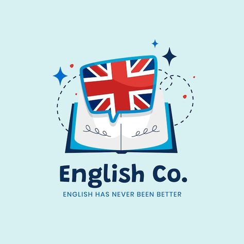 Free vector hand drawn english school lo... | Free Vector #Freepik #freevector #english-logo #english-book #english-school #learn-english English Academy Logo, Watts App Dp Images, English Logo Design, Ideas Para Logos, Teacher Logo, Sticker Board, English Logo, English Day, Class Logo